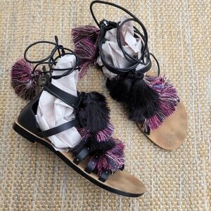 Rebecca Minkoff Elisha Tassle Zip Leather Lace Up Sandals 8.5